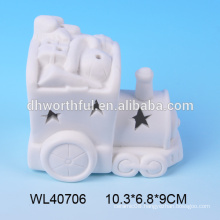 Superior quality white porcelain christmas train ornaments with led